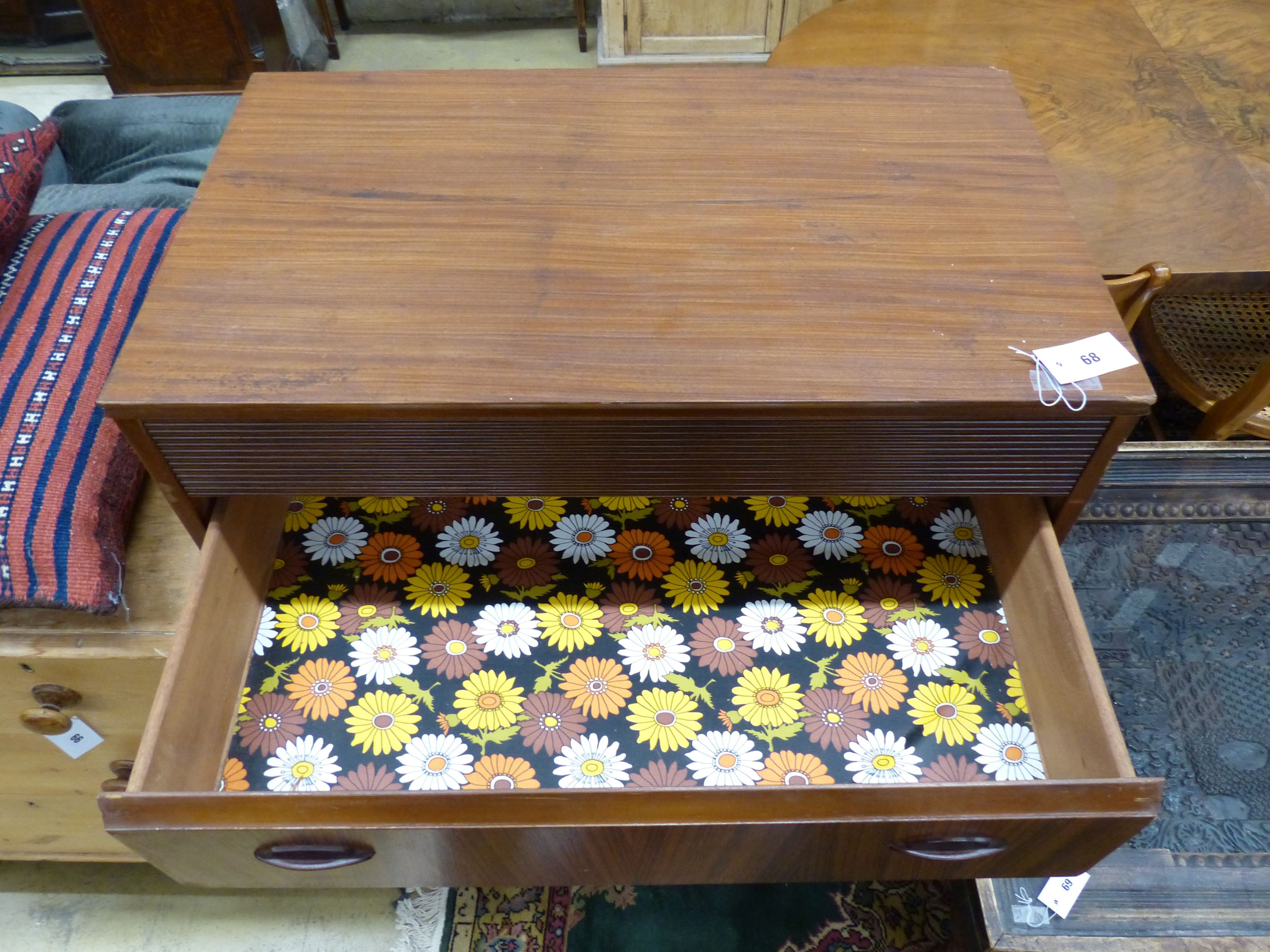 A 1960's teak Zebrano chest of five drawers, width 77cm